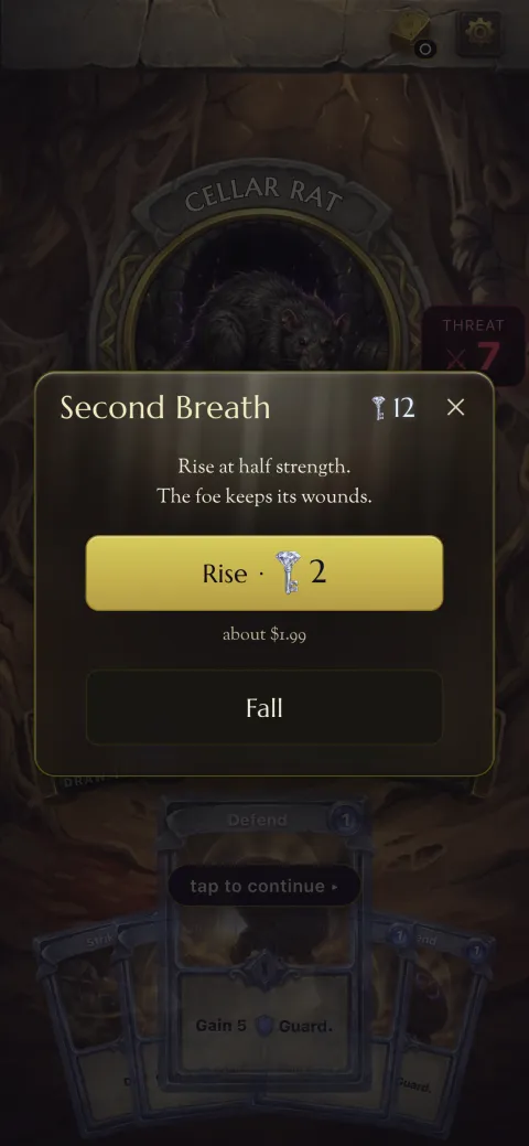 The Second Breath sheet, offering to rise for 2 Diamond Keys, about $1.99