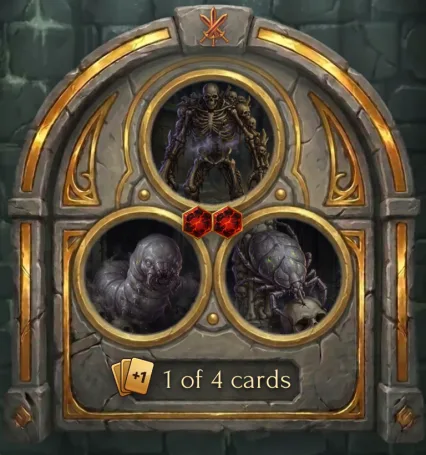 A door with three monsters: three swords on top, 2 red crystals in the middle